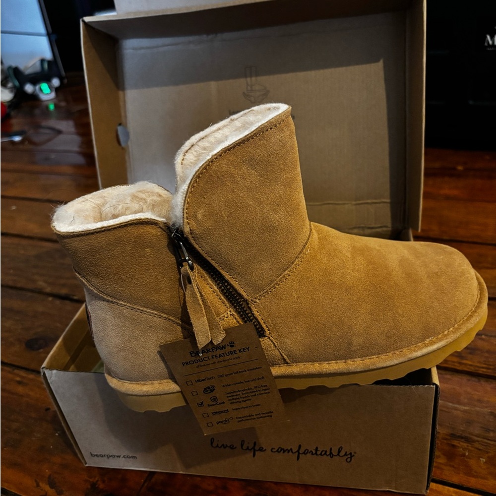 BearPaw Tan Ankle Boots with Faux Fur